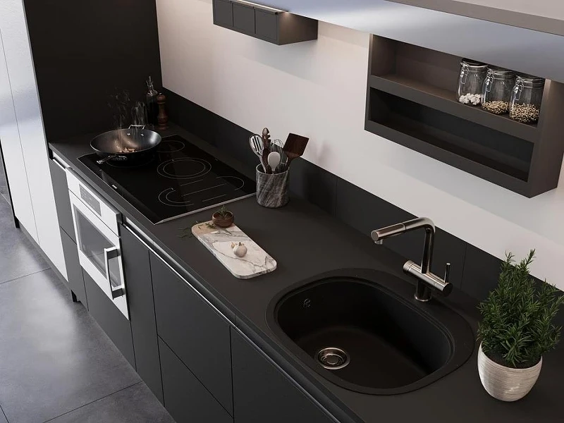 Кухонная мойка Emar Quartz 57 EMQ-1570.C цвет Оникс