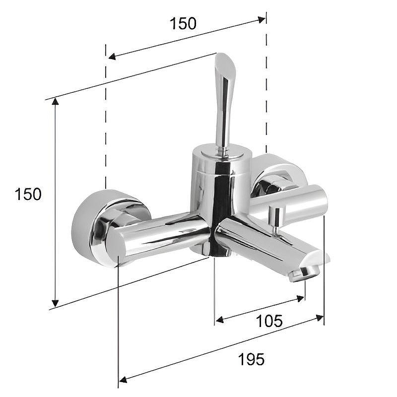 Смеситель для ванны Remer Jazz J05 Хром латунь на стену