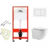 Комплект унитаза CeramaLux 2197 с инсталляцией Tece Base 9400413 с сиденьем Микролифт и Белой клавишей смыва фаянс подвесной