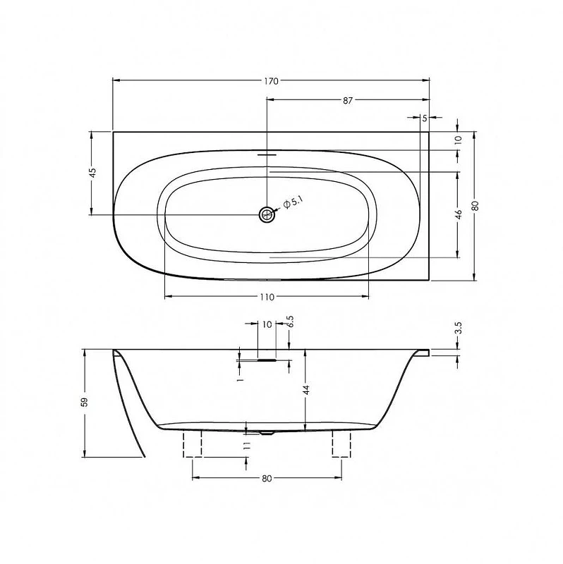 Акриловая ванна Riho Omega Corner 170х80 L B098001005 цвет Белый