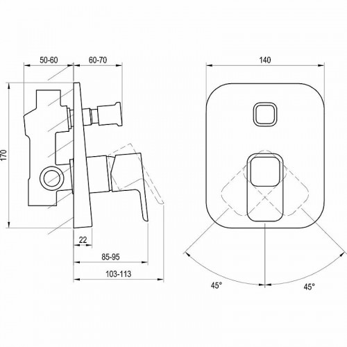 Смеситель для душа Ravak 10° TD 061.00 X070068 Хром латунь встраиваемый