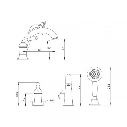 Смеситель на борт ванны Rose R0212Q цвет Бронза