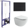 Унитаз с инсталляцией Ceramicanova Vogue CN4008T + Berges Novum L5 040215 с сиденьем Микролифт и Черной матовой клавишей смыва