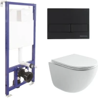 Унитаз с инсталляцией Ceramicanova Vogue CN4008T + Berges Novum L5 040215 с сиденьем Микролифт и Черной матовой клавишей смыва