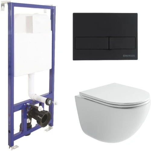 Унитаз с инсталляцией Ceramicanova Vogue CN4008T + Berges Novum L5 040215 с сиденьем Микролифт и Черной матовой клавишей смыва