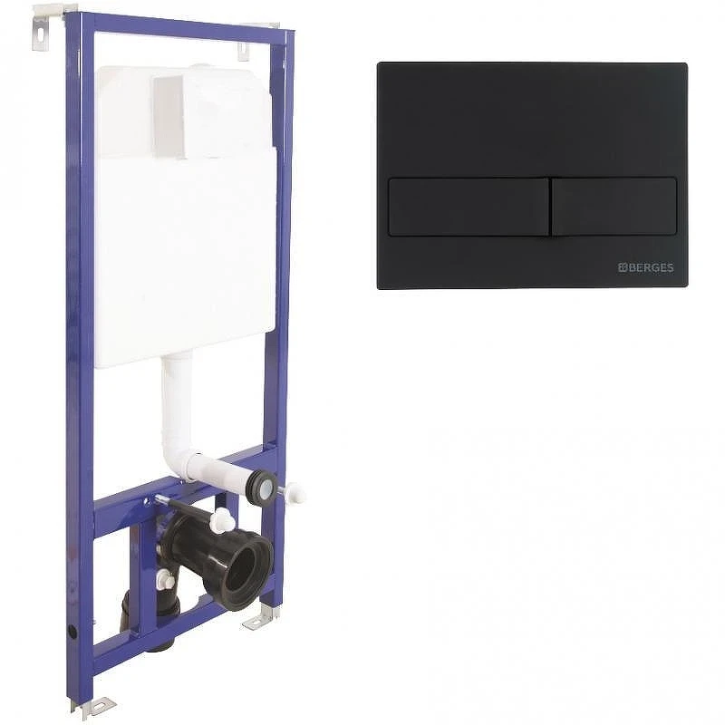 Унитаз с инсталляцией Ceramicanova Vogue CN4008T + Berges Novum L5 040215 с сиденьем Микролифт и Черной матовой клавишей смыва
