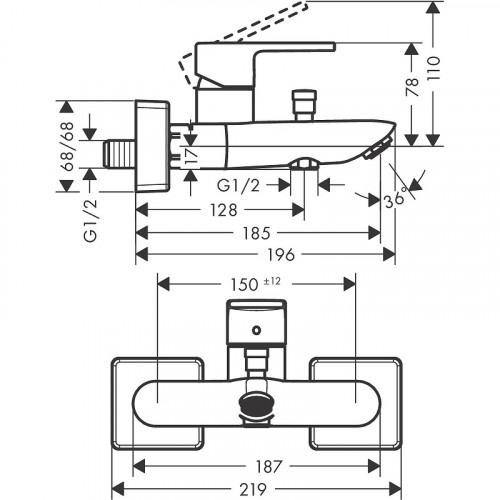 Смеситель для ванны Hansgrohe Vernis Shape 71453000 Хром латунь на стену