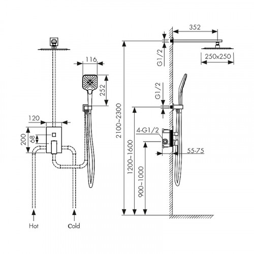 Душевая система Kaiser Sonat 34877-9 Черная матовая латунь встраиваемый