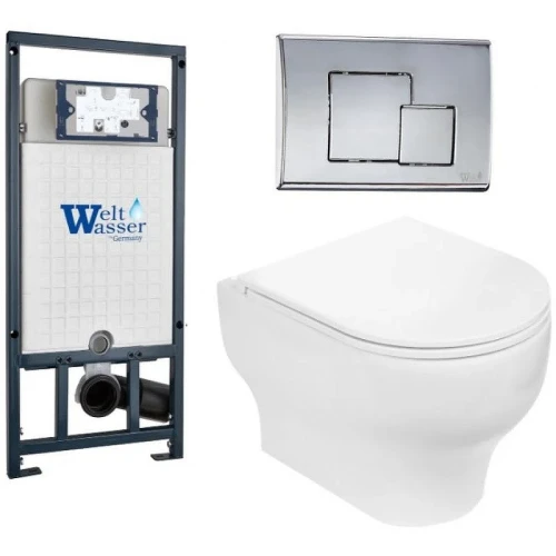 Комплект унитаза с инсталляцией WeltWasser MARBERG 507 + ERLENBACH 004 GL-WT + MAR 507 SE 10000006953 цвет Белый глянцевый с сиденьем Микролифт и клавишей смыва цвет Хром