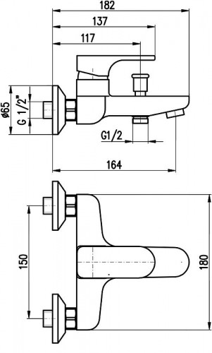 Смеситель для ванны Rav Slezak Yukon YU154.5 Хром латунь на стену