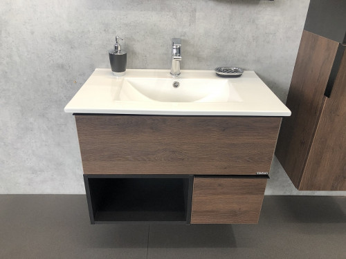 Тумба с раковиной Comforty Франкфурт 75 00004150531 подвесная Дуб шоколадно-коричневый МДФ / ЛДСП