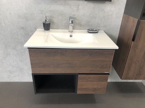 Тумба с раковиной Comforty Франкфурт 75 00004150531 подвесная Дуб шоколадно-коричневый МДФ / ЛДСП