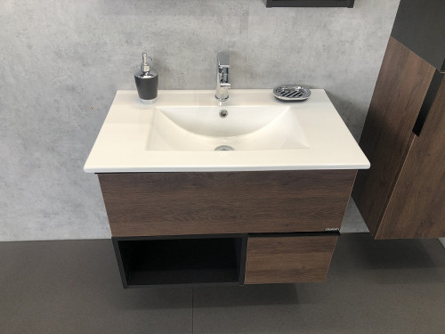 Тумба с раковиной Comforty Франкфурт 75 00004150531 подвесная Дуб шоколадно-коричневый МДФ / ЛДСП