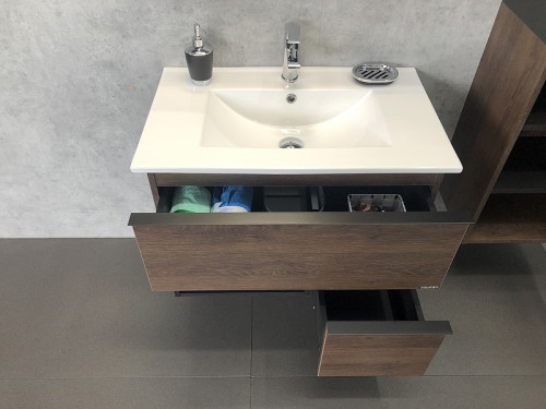 Тумба с раковиной Comforty Франкфурт 75 00004150531 подвесная Дуб шоколадно-коричневый МДФ / ЛДСП