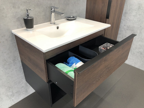 Тумба с раковиной Comforty Франкфурт 75 00004150531 подвесная Дуб шоколадно-коричневый МДФ / ЛДСП
