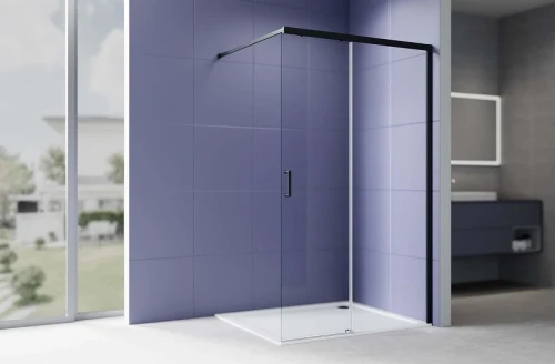 Душевая перегородка Aquatek Walk In 120 AQ.WISL.120.1BL профиль Черный матовый стекло прозрачное