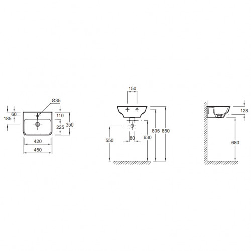 Раковина Jacob Delafon Struktura 45 EGH112-00 Белая фарфор подвесная
