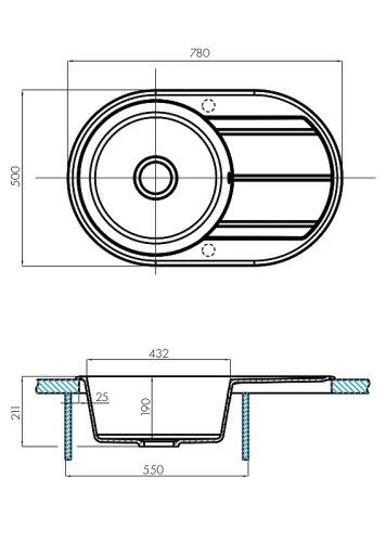 Кухонная мойка Aquaton Амира 78 1A712932AI210 Графит искусственный камень (литьевой мрамор) встраиваемый