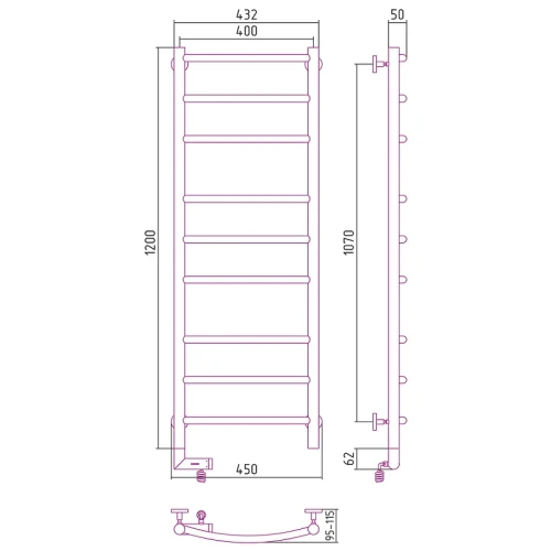 Электрический полотенцесушитель Сунержа Галант 2.0 1200x400 L 00-5200-1240 Хром нержавеющая сталь