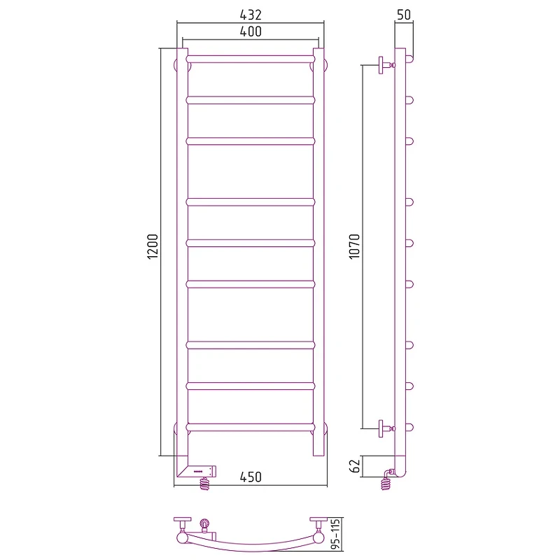 Электрический полотенцесушитель Сунержа Галант 2.0 1200x400 L 00-5200-1240 Хром нержавеющая сталь
