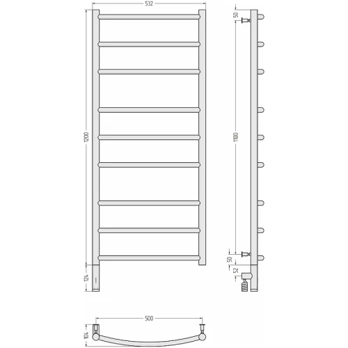 Электрический полотенцесушитель Сунержа Галант 3.0 1200x500 L 31-5800-1250 Черный матовый нержавеющая сталь