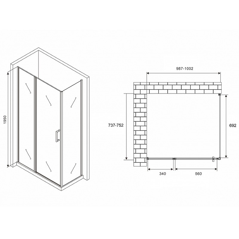 Душевой уголок Abber Sonnenstrand 100х75 AG04100MS-S75M профиль Хром стекло матовое