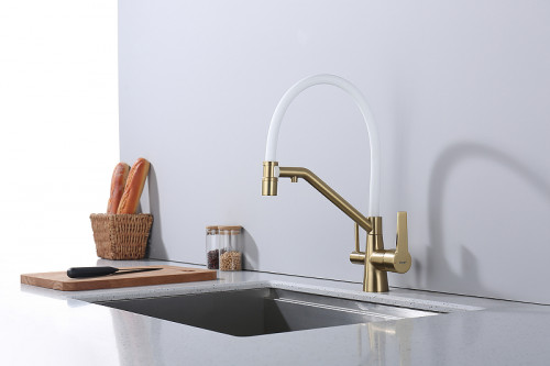 Смеситель для кухни Raglo R80.62.03 Золото матовое Белый латунь