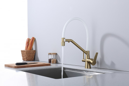 Смеситель для кухни Raglo R80.62.03 Золото матовое Белый латунь