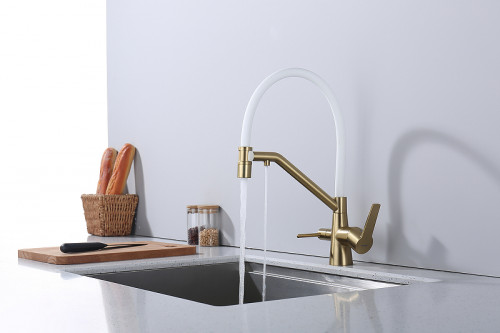 Смеситель для кухни Raglo R80.62.03 Золото матовое Белый латунь