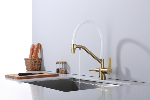 Смеситель для кухни Raglo R80.62.03 Золото матовое Белый латунь