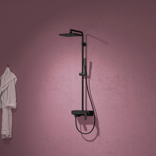 Душевая система Teska Niagara NG3580 с термостатом Черная нержавеющая сталь на стену