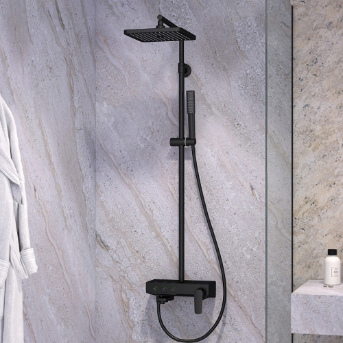 Душевая система Teska Niagara NG3580 с термостатом Черная нержавеющая сталь на стену