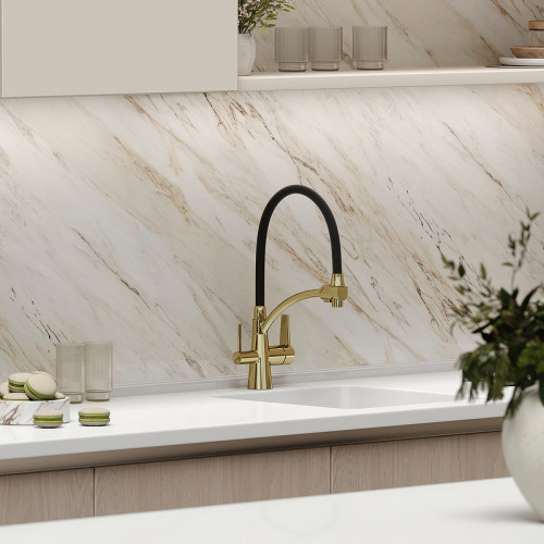 Смеситель для кухни Sancos Eri SC4001ZG Полированное золото Черный латунь