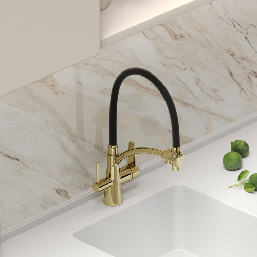Смеситель для кухни Sancos Eri SC4001ZG Полированное золото Черный латунь