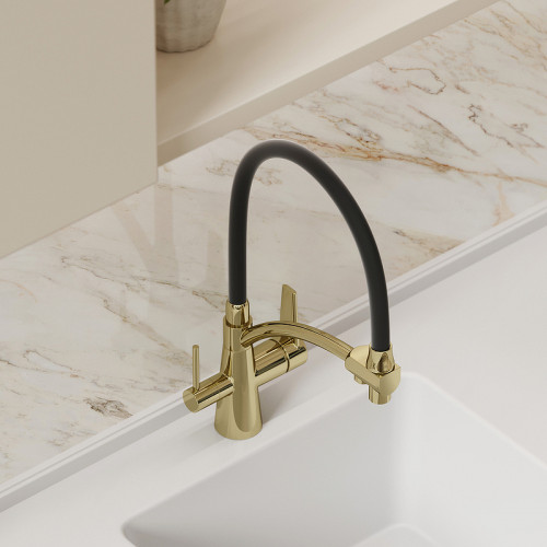 Смеситель для кухни Sancos Eri SC4001ZG Полированное золото Черный латунь