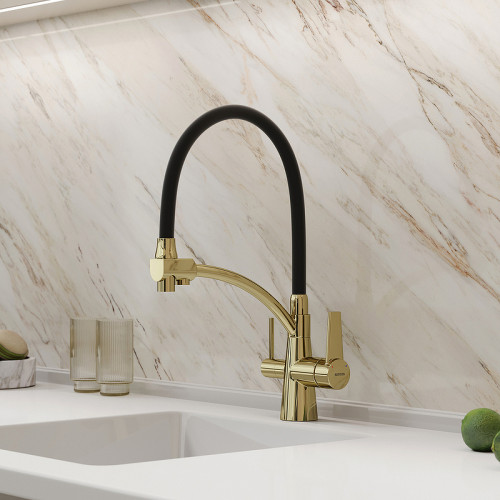 Смеситель для кухни Sancos Eri SC4001ZG Полированное золото Черный латунь