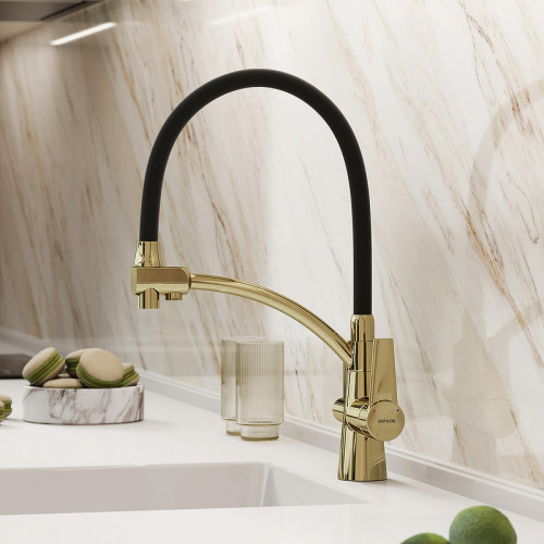 Смеситель для кухни Sancos Eri SC4001ZG Полированное золото Черный латунь