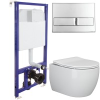 Унитаз Ceramicanova Play CN3001 с инсталляцией Berges Novum L3 040213 с сиденьем Микролифт с кнопкой Хром фаянс подвесной