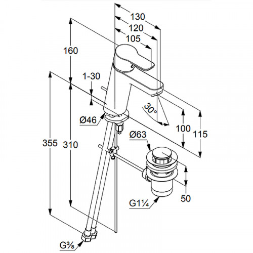 Смеситель для раковины Kludi Pure Easy 371900565 Хром латунь