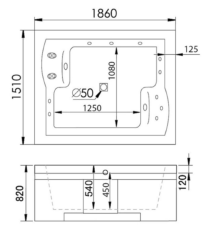 Акриловая ванна Gemy 186х151 G9052 II B L с гидромассажем