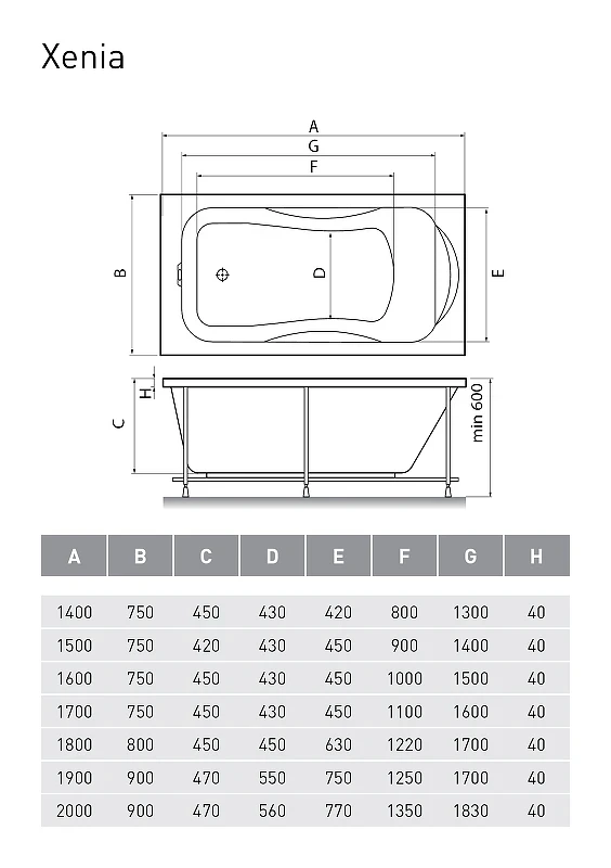 Акриловая ванна Relisan Xenia 180x80 Гл000000551 без гидромассажа