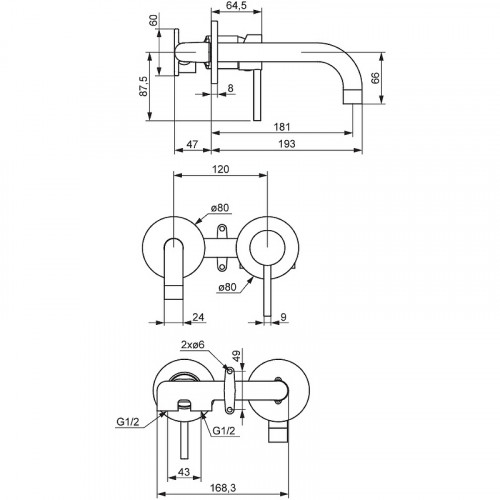 Смеситель для раковины Damixa Scandinavian Pure 360260600 Золото латунь встраиваемый