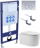 Комплект унитаза с инсталляцией Aquatek Set Aquatek МИЯ-019 4в1 цвет Белый с сиденьем Микролифт и клавишей смыва цвет Хром матовый