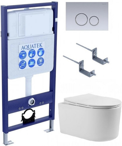 Комплект унитаза с инсталляцией Aquatek Set Aquatek МИЯ-019 4в1 цвет Белый с сиденьем Микролифт и клавишей смыва цвет Хром матовый