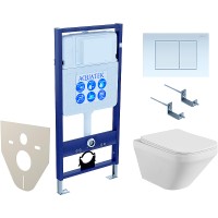 Комплект унитаза с инсталляцией Aquatek Set Aquatek Лира-009 4в1 с сиденьем Микролифт и Белой клавишей смыва фарфор подвесной