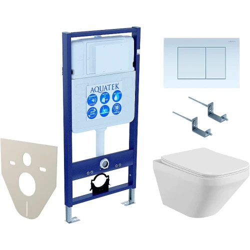 Комплект унитаза с инсталляцией Aquatek Set Aquatek Лира-009 4в1 с сиденьем Микролифт и Белой клавишей смыва фарфор подвесной