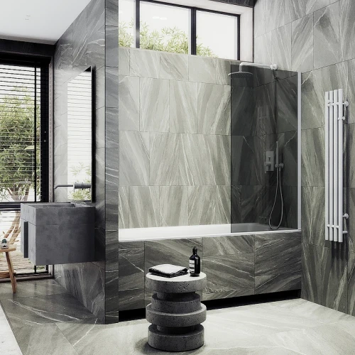 Шторка на ванну Maybah Glass MGV-252-1ш 300x1400 в широком профиле Белый стекло графитовое