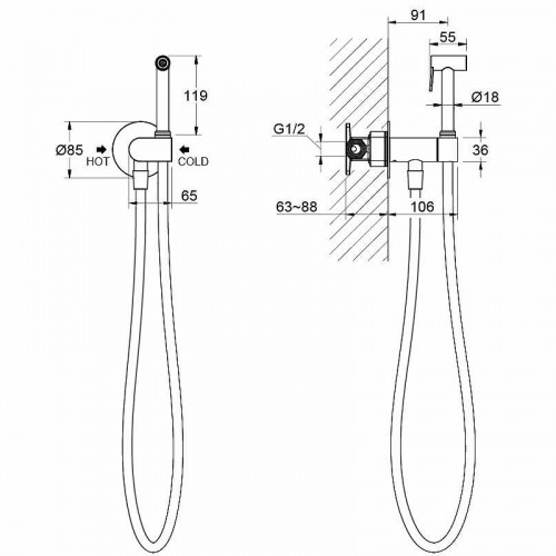Гигиенический душ со смесителем Aquatek Оберон AQ1024CR Хром латунь встраиваемый