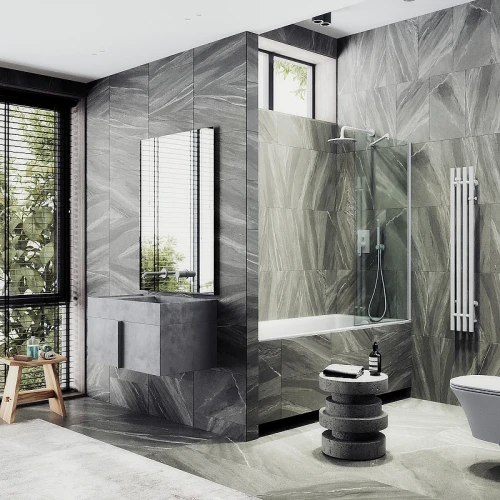 Шторка на ванну Maybah Glass MGV-65-1ш 900x1400 в широком профиле Белый стекло прозрачное