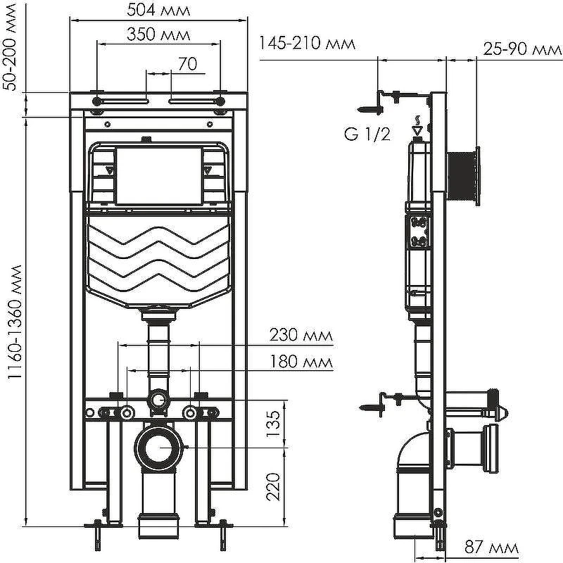Инсталляция WasserKRAFT Dinkel 58TLT.010.ME.WH01 для унитаза с Белой клавишей смыва